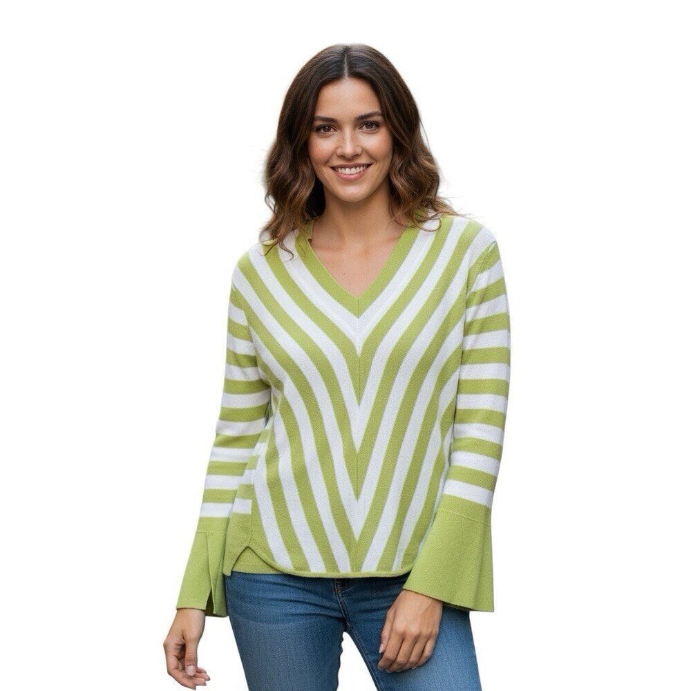 Women’s Bell Sleeve Sweater Green And White Size M